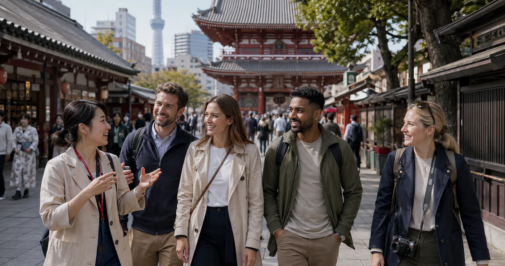 Guide leading international visitors through Asakusa, Tokyo